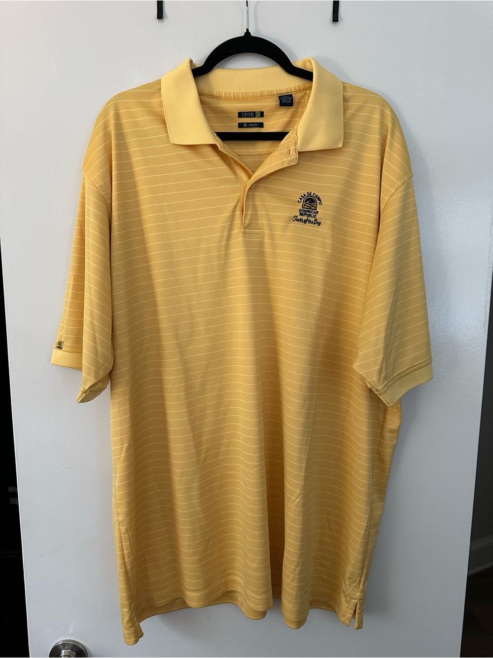 Izod Men's Light Yellow Pinstripe Polo